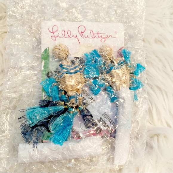 Lilly Pulitzer GWP Fishy Kiss Raffia Silk Tassel Earrings- NWT - Picture 15 of 16